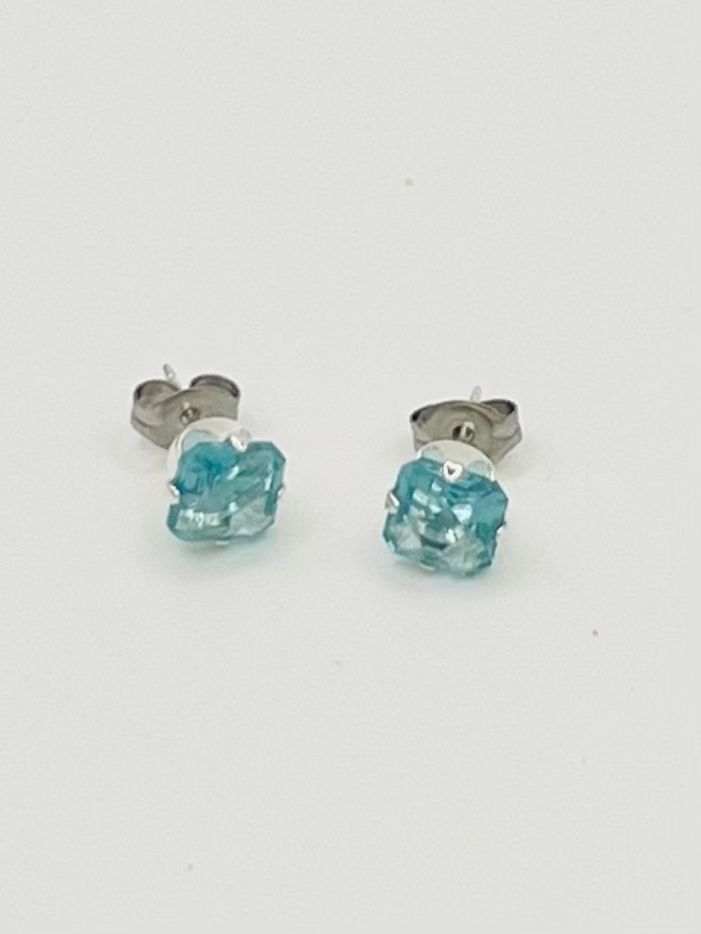 .925 Sterling Silver Ascher-Cut Turquoise CZ Studs Earrings